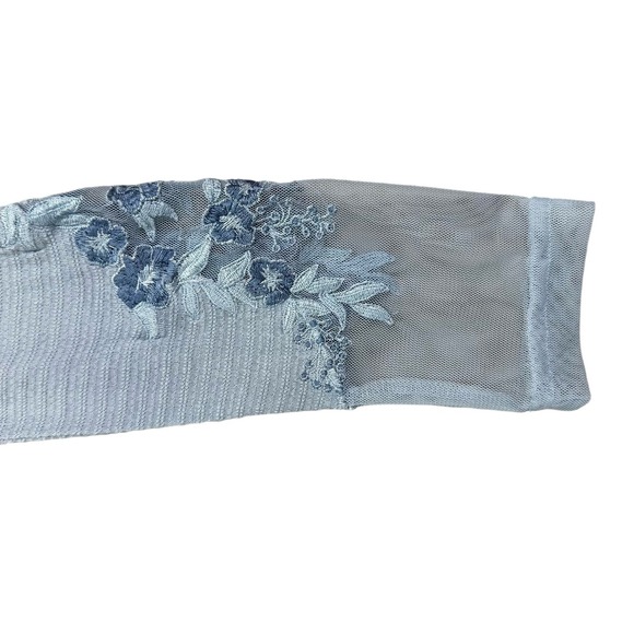 Free People Embroidered Mesh Top Blue Size XS Long Sleeve Semi Sheer Coquette - Picture 11 of 16